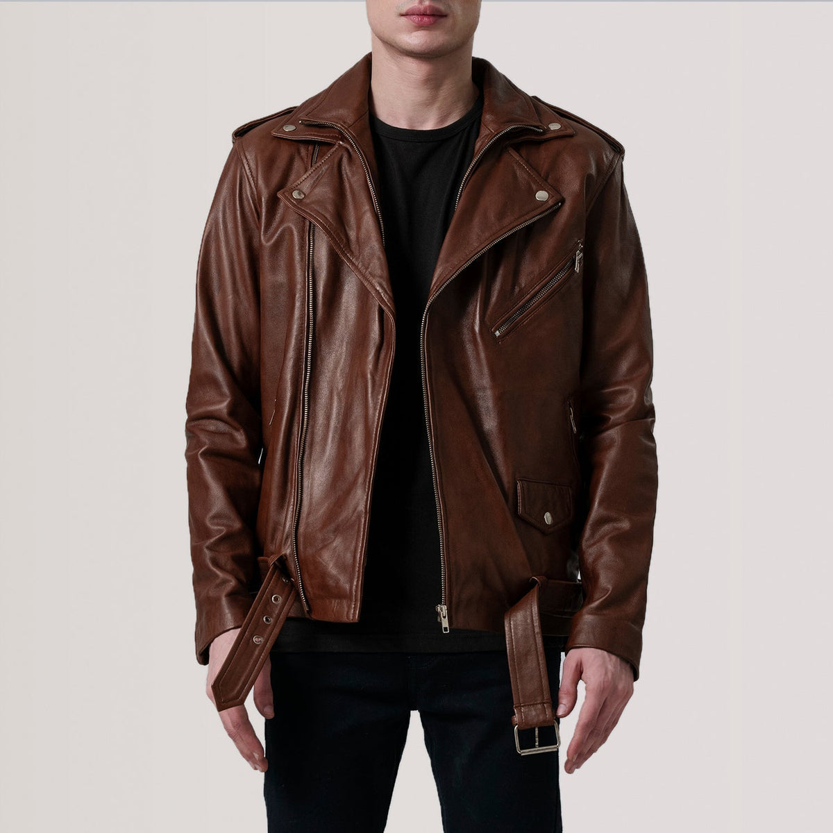 Kole Waxed Brown Leather Double Rider Jacket - men's jacket in brown premium leather, view 1