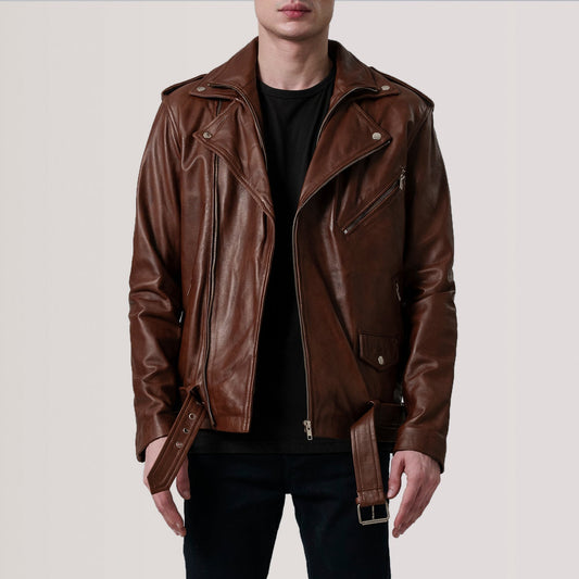 Kole Waxed Brown Leather Double Rider Jacket - men's jacket in brown premium leather, view 1