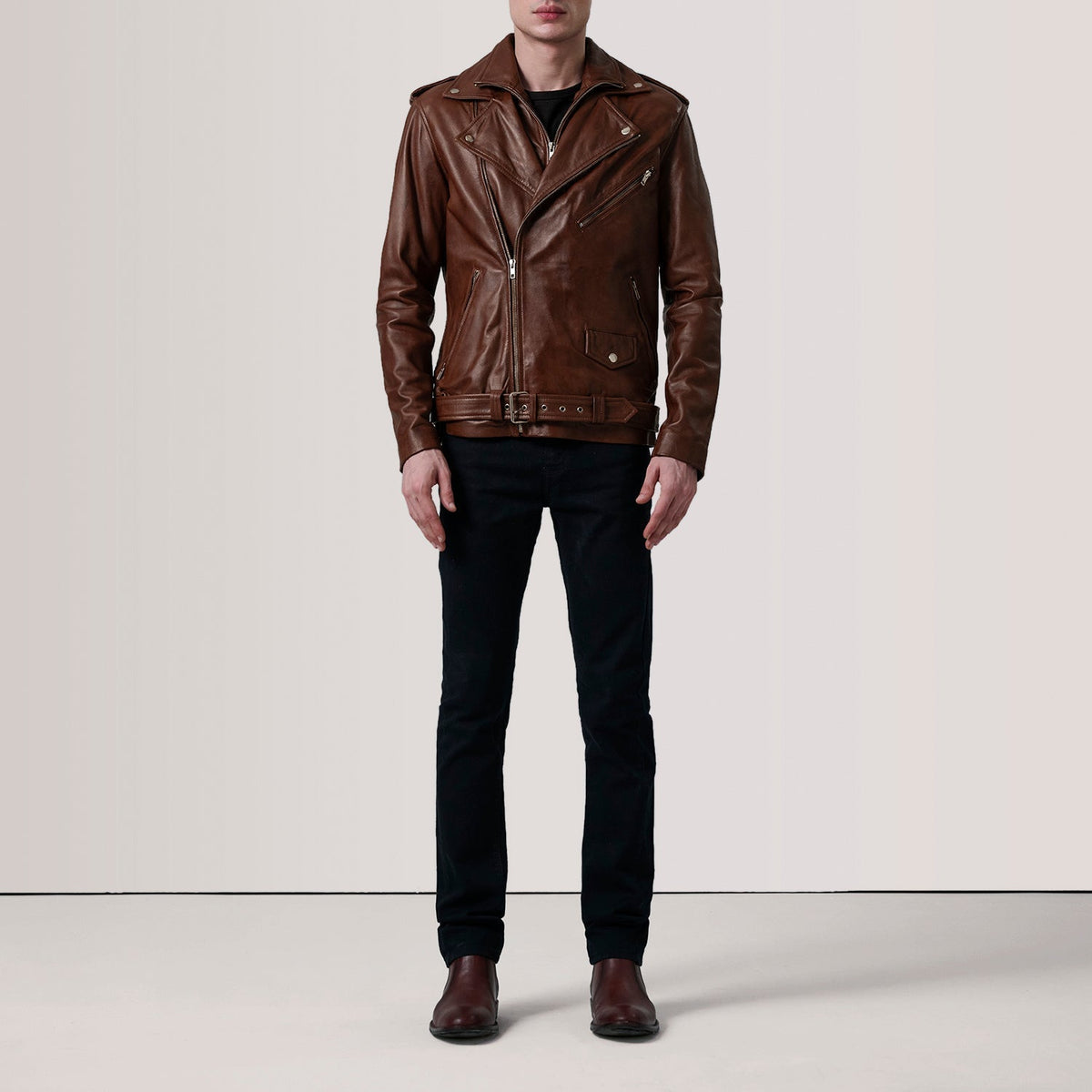 Kole Waxed Brown Leather Double Rider Jacket - men's jacket in brown premium leather, view 2