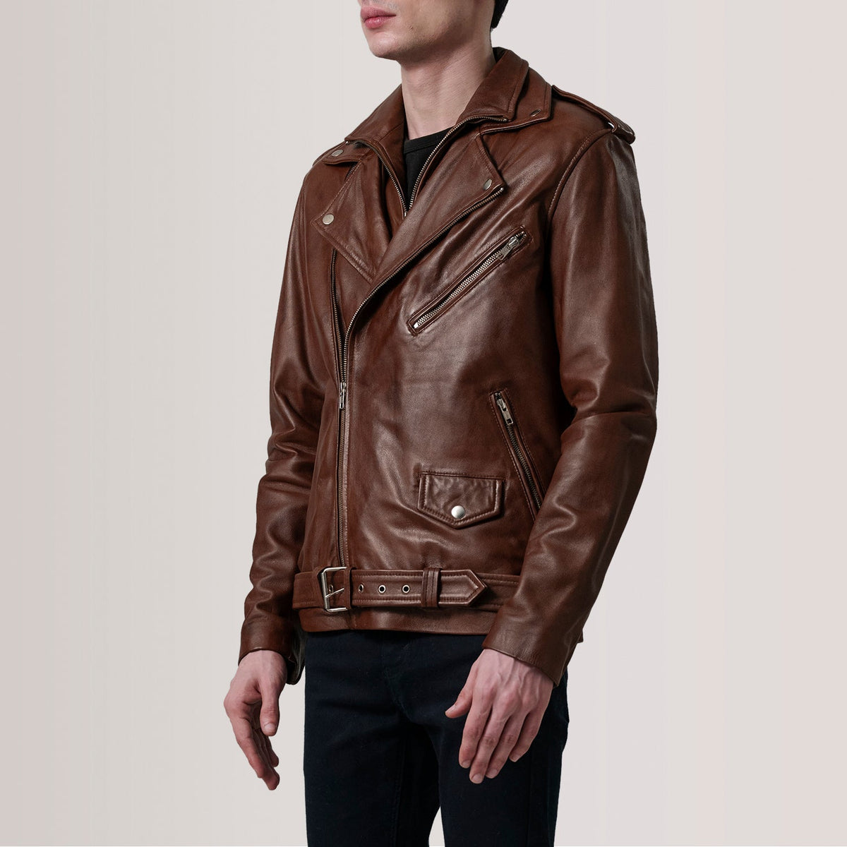 Kole Waxed Brown Leather Double Rider Jacket - men's jacket in brown premium leather, view 3