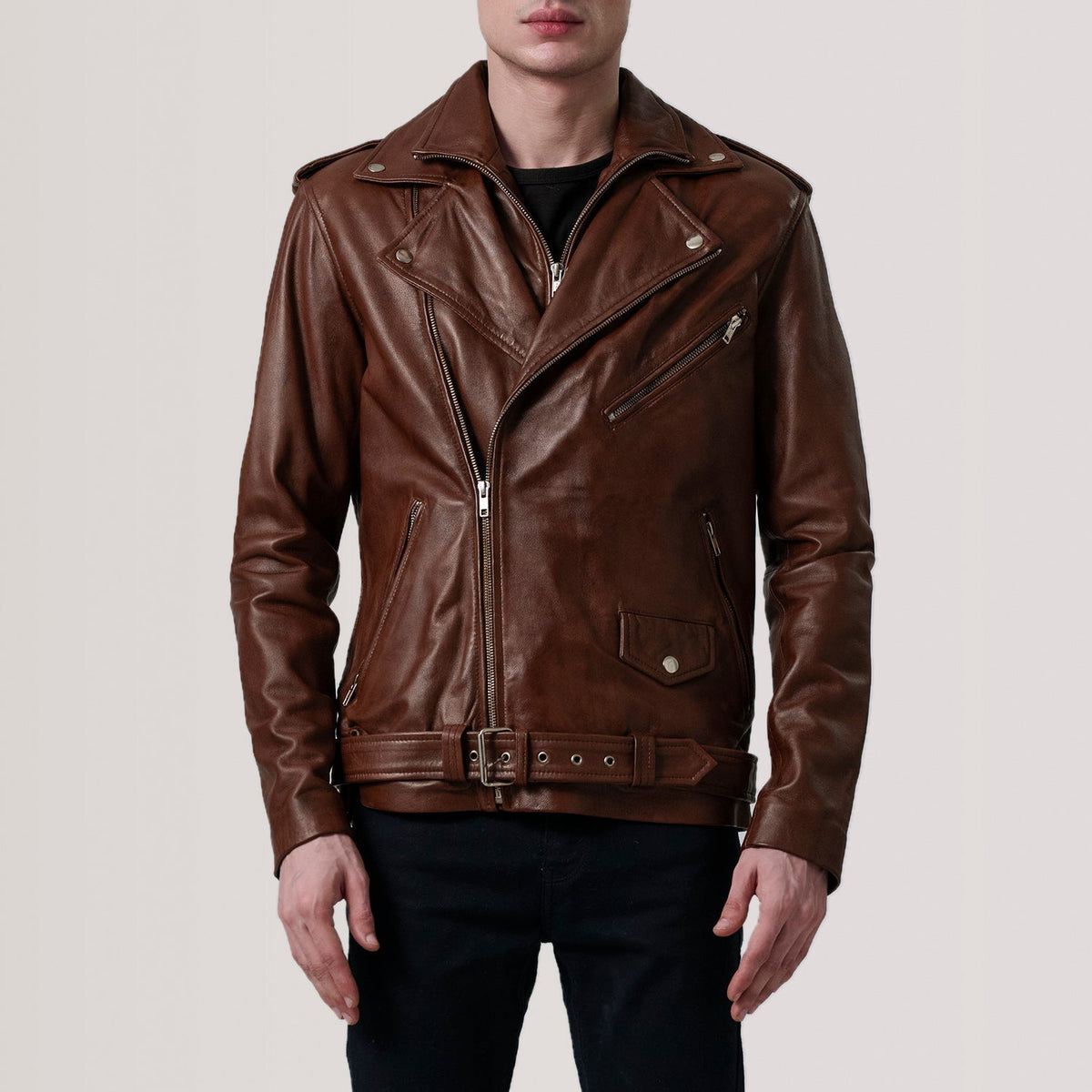Kole Waxed Brown Leather Double Rider Jacket - men's jacket in brown premium leather, view 5