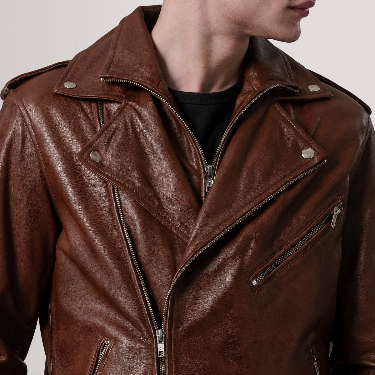 Kole Waxed Brown Leather Double Rider Jacket - men's jacket in brown premium leather, view 6