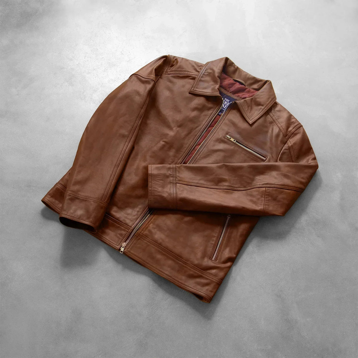 Lavendard Brown Leather Biker Jacket - men's jacket in brown cowhide leather, view 7