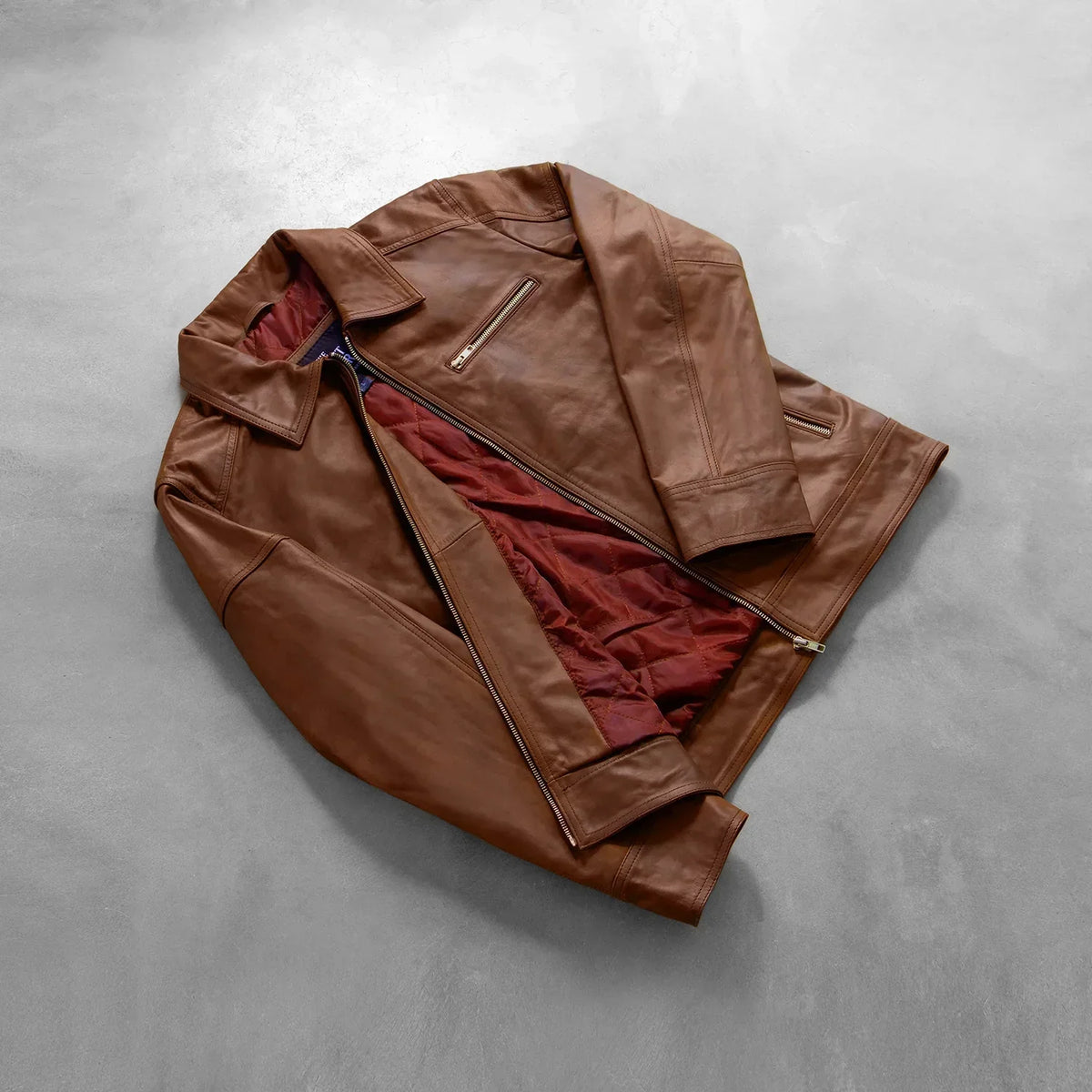 Lavendard Brown Leather Biker Jacket - men's jacket in brown cowhide leather, view 8