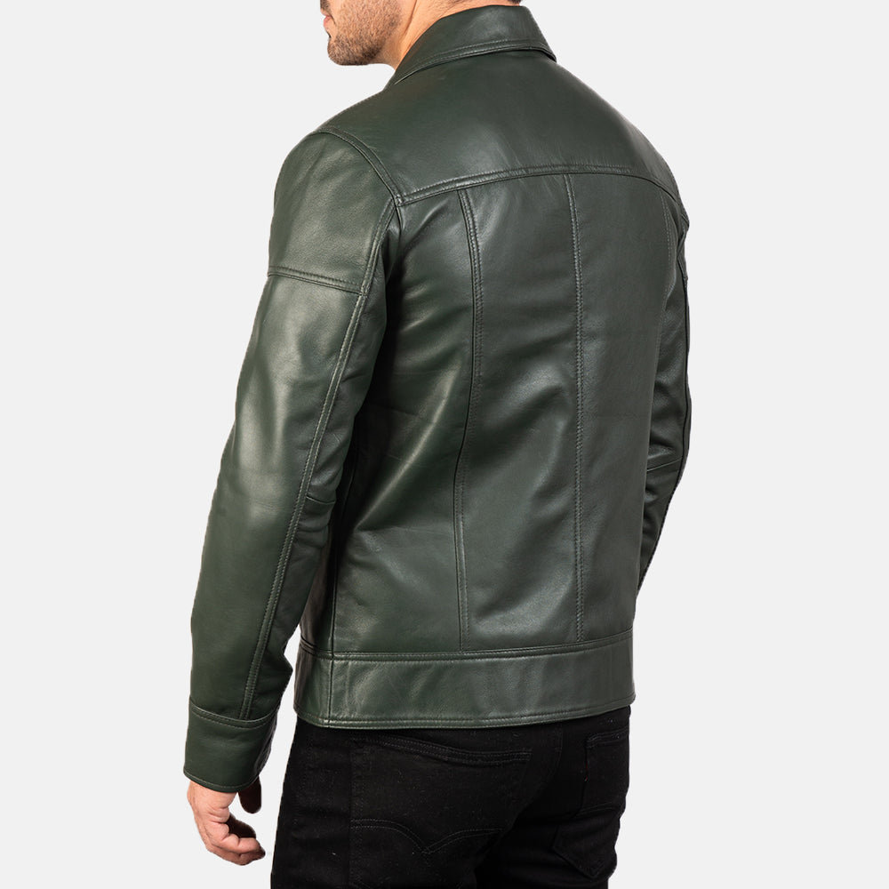 Lavendard Green Leather Biker Jacket - men's jacket in green sheepskin leather, view 6