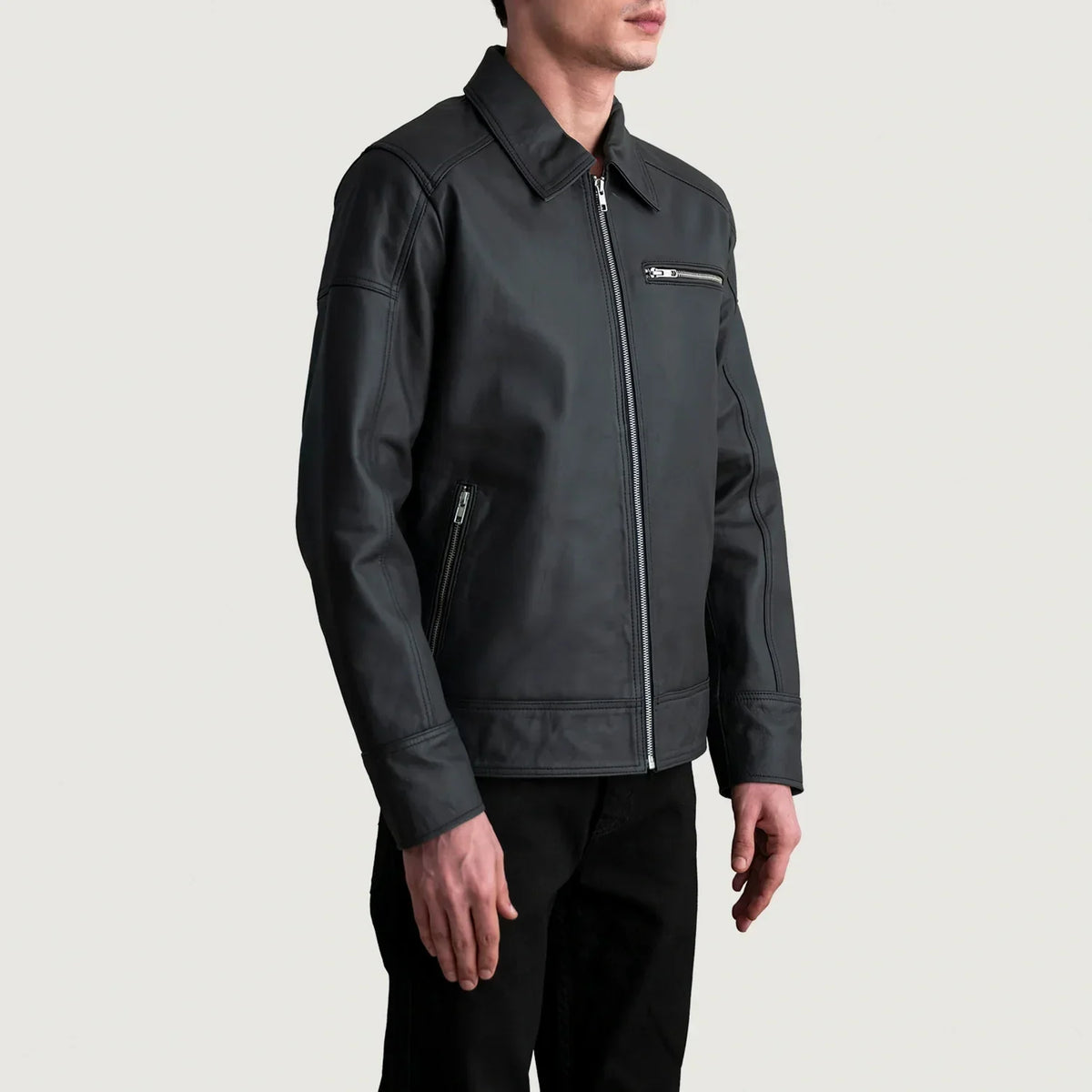 Lavendard Matte Black Leather Biker Jacket - men's jacket in black premium leather, view 2