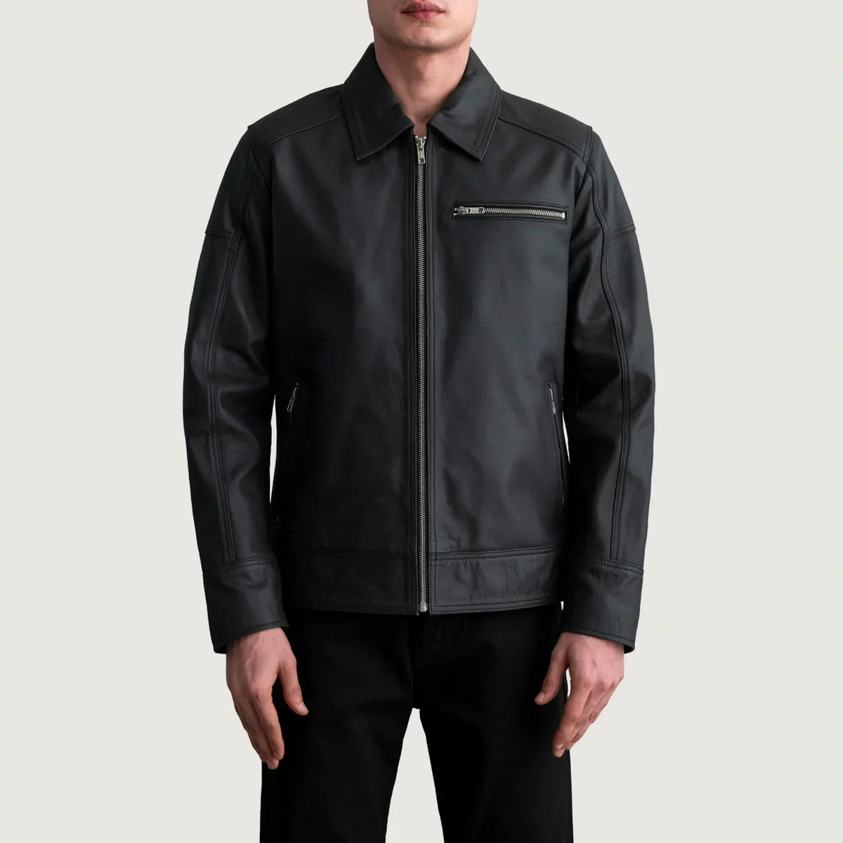 Lavendard Matte Black Leather Biker Jacket - men's jacket in black premium leather, view 3