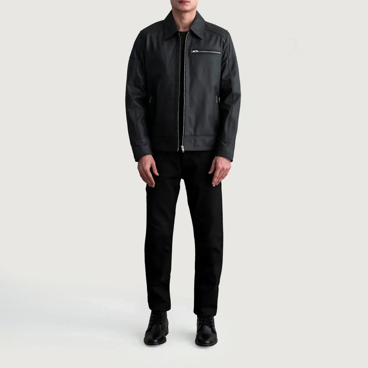 Lavendard Matte Black Leather Biker Jacket - men's jacket in black premium leather, view 4
