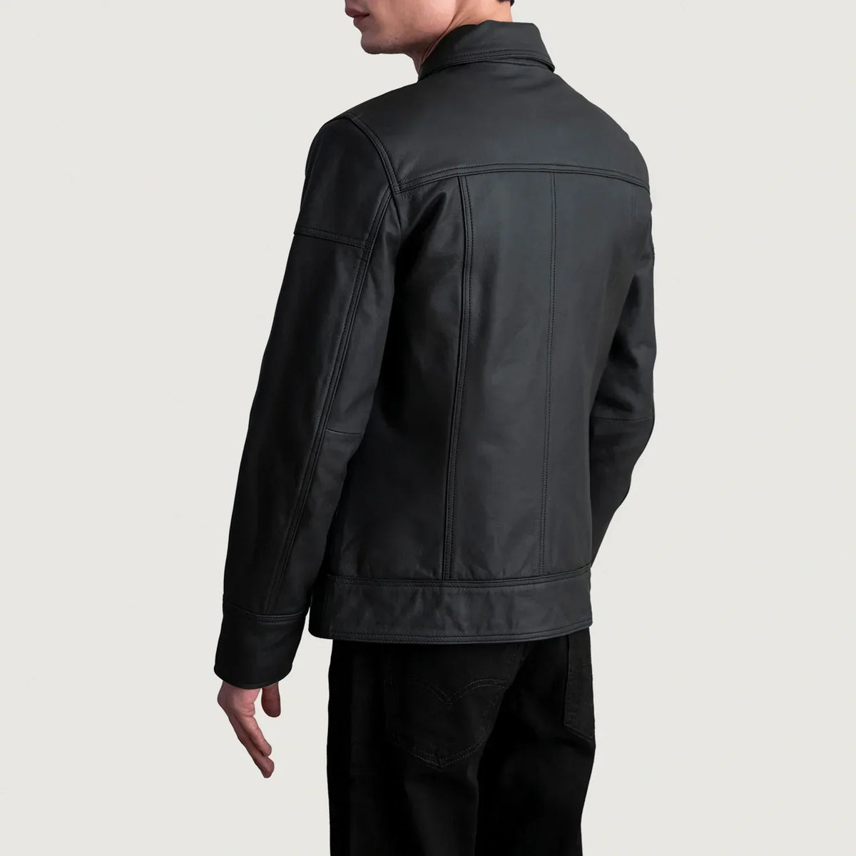 Lavendard Matte Black Leather Biker Jacket - men's jacket in black premium leather, view 6