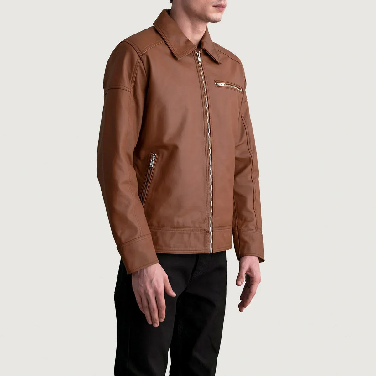 Lavendard Matte Brown Leather Biker Jacket - men's jacket in brown premium leather, view 2