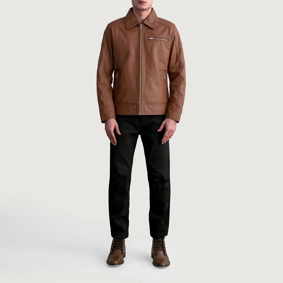 Lavendard Matte Brown Leather Biker Jacket - men's jacket in brown premium leather, view 4
