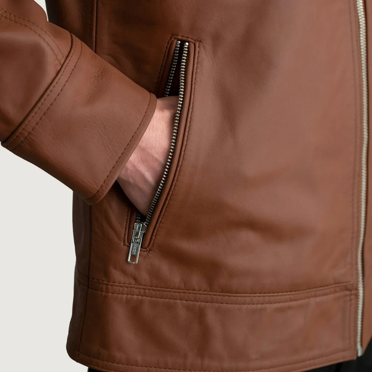 Lavendard Matte Brown Leather Biker Jacket - men's jacket in brown premium leather, view 5
