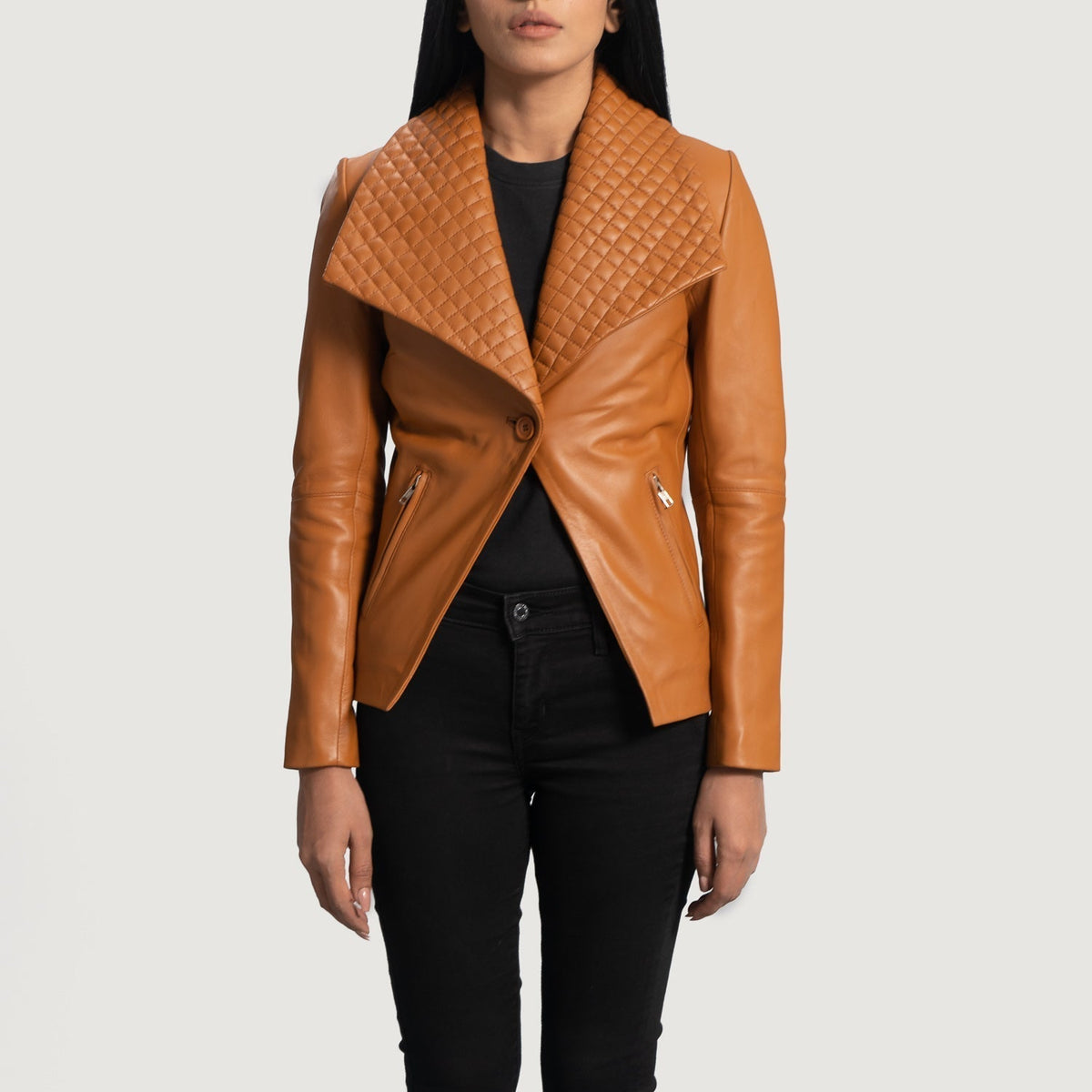 Brex Lee Tan Brown Leather Blazer - women's blazer in tan brown sheepskin leather, view 1