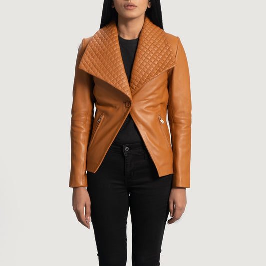 Brex Lee Tan Brown Leather Blazer - women's blazer in tan brown sheepskin leather, view 1