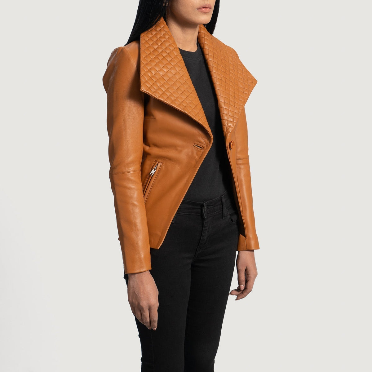Brex Lee Tan Brown Leather Blazer - women's blazer in tan brown sheepskin leather, view 2