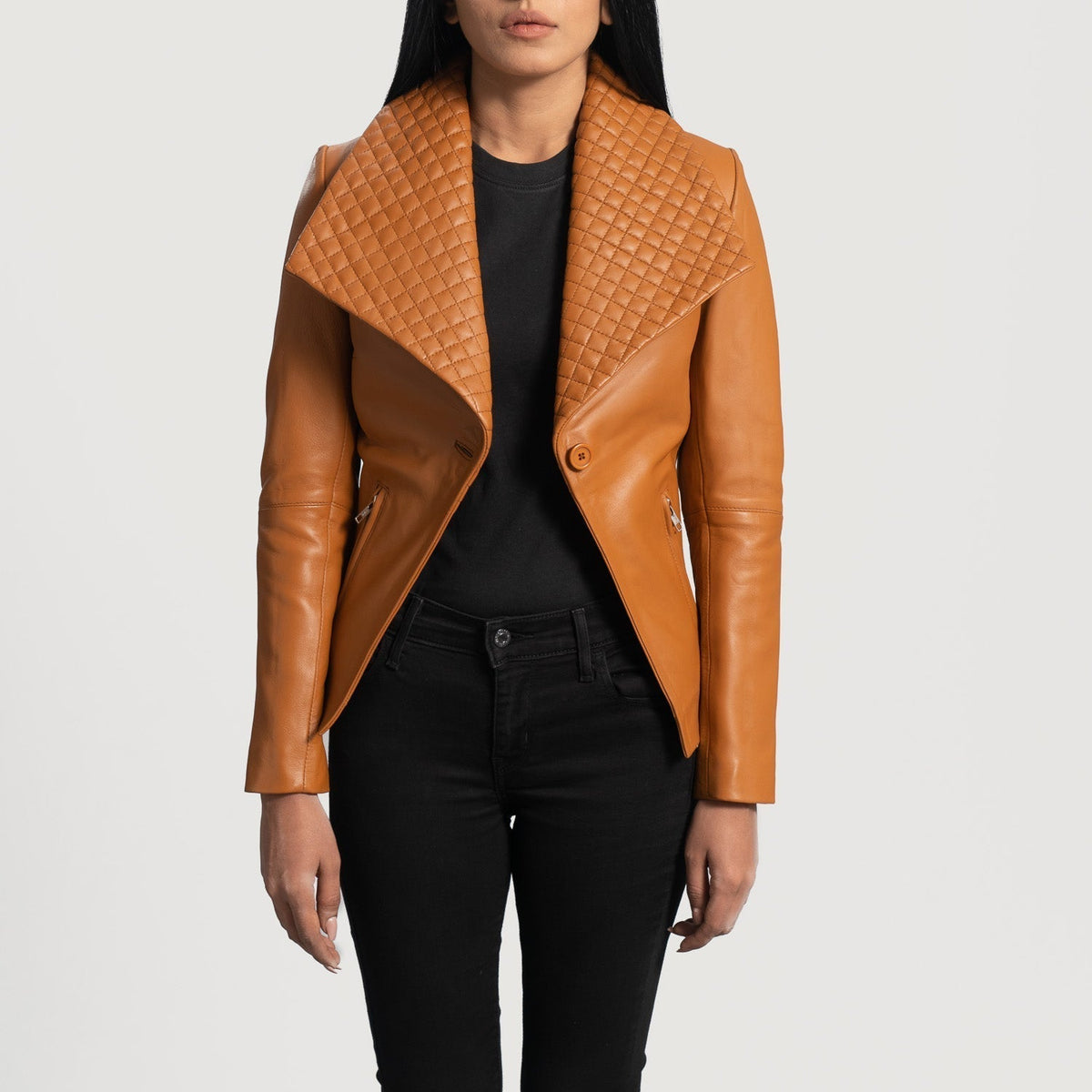 Brex Lee Tan Brown Leather Blazer - women's blazer in tan brown sheepskin leather, view 3