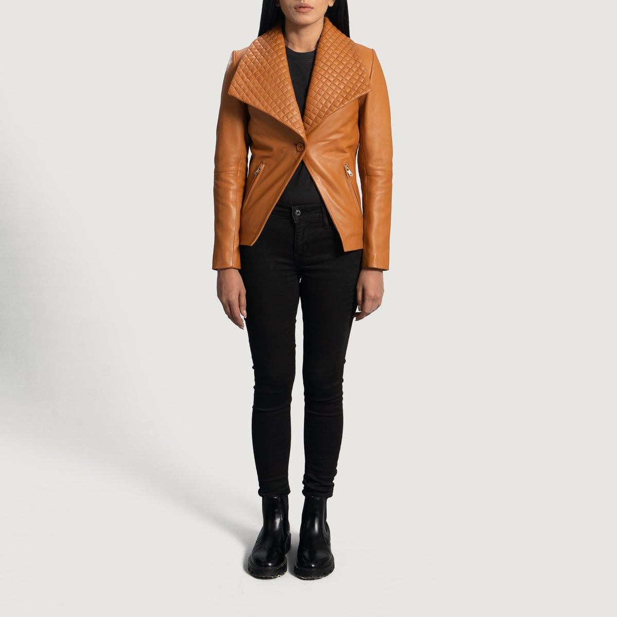 Brex Lee Tan Brown Leather Blazer - women's blazer in tan brown sheepskin leather, view 4