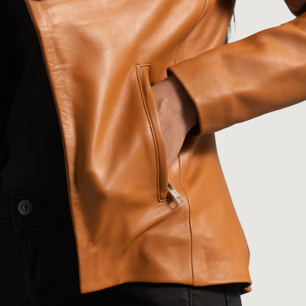 Brex Lee Tan Brown Leather Blazer - women's blazer in tan brown sheepskin leather, view 6