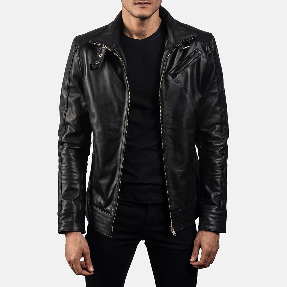 Legacy Black Leather Biker Jacket - men's jacket in black cowhide leather, view 1