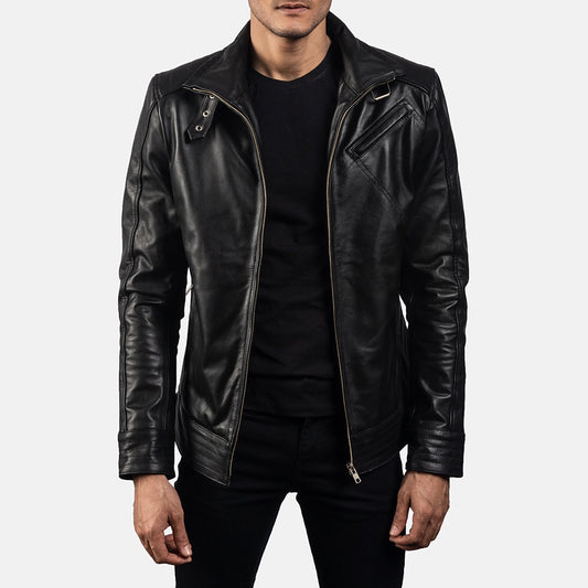 Legacy Black Leather Biker Jacket - men's jacket in black cowhide leather, view 1
