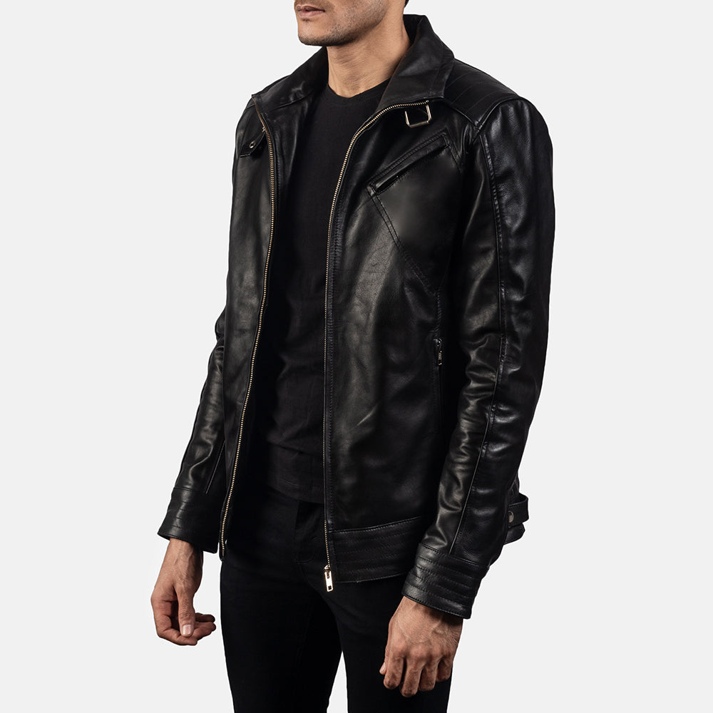 Legacy Black Leather Biker Jacket - men's jacket in black cowhide leather, view 2