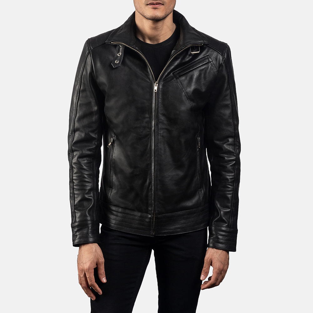 Legacy Black Leather Biker Jacket - men's jacket in black cowhide leather, view 4
