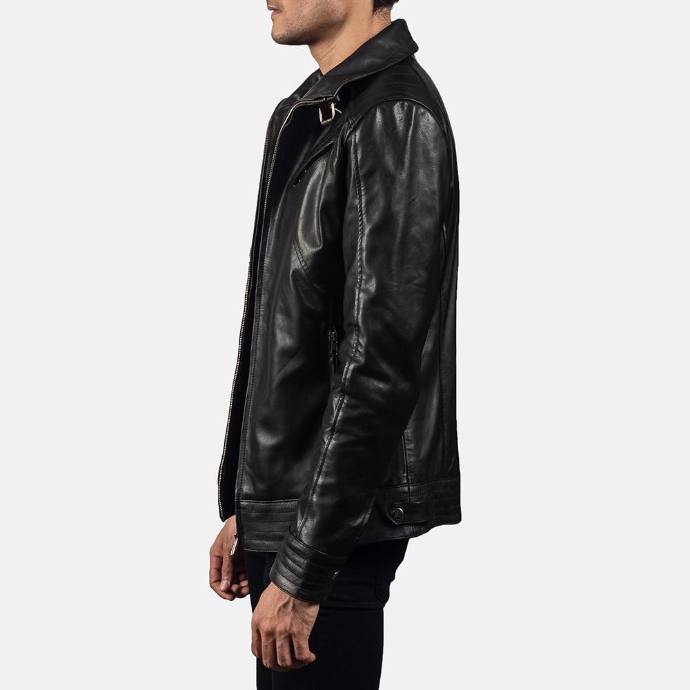 Legacy Black Leather Biker Jacket - men's jacket in black cowhide leather, view 6