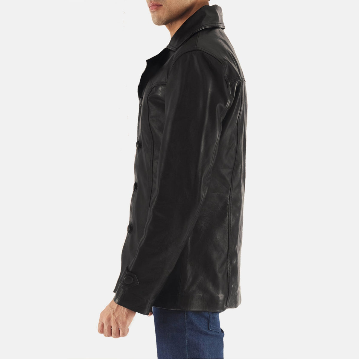 Leo Black Leather Coat - men's coat in black cowhide leather, view 4