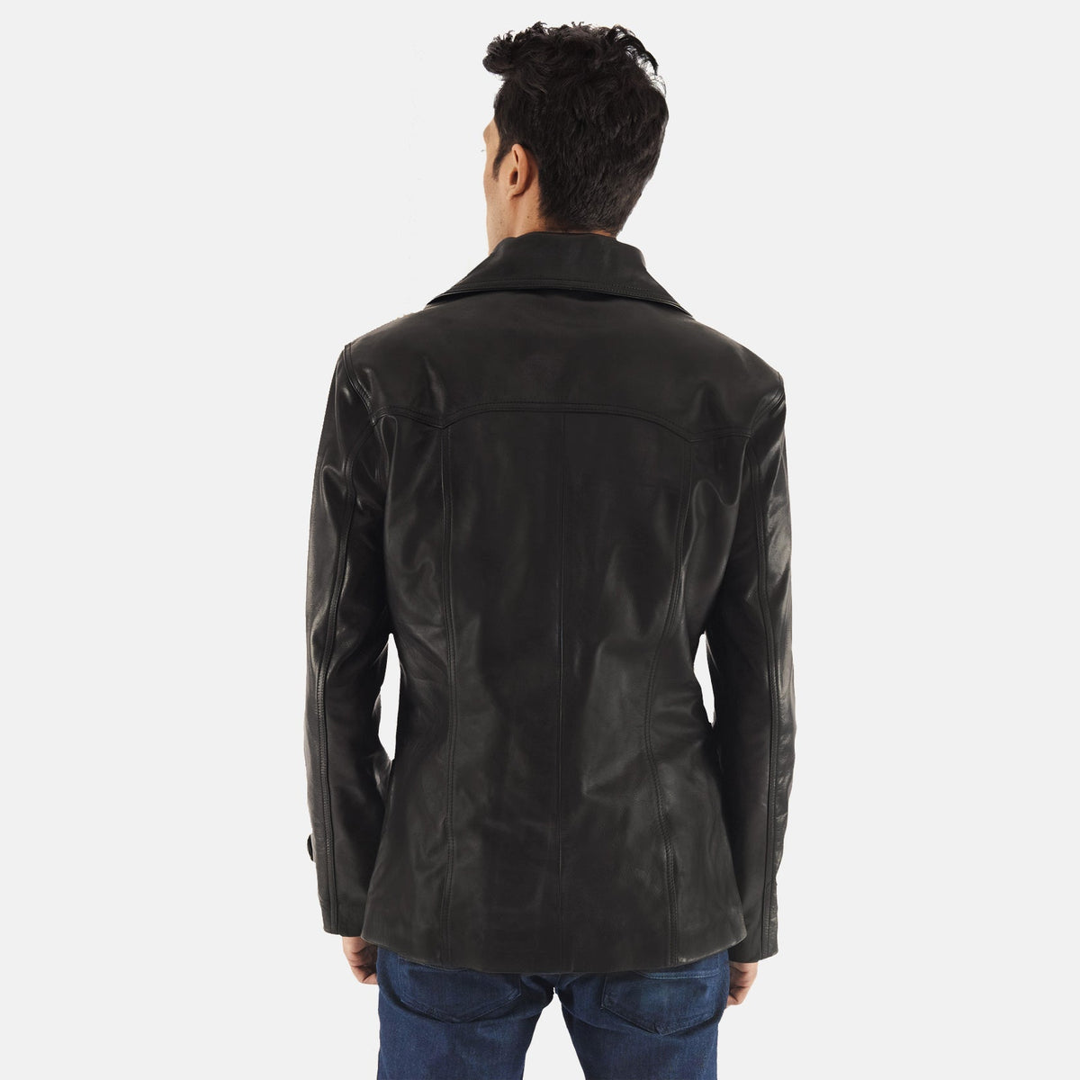 Leo Black Leather Coat - men's coat in black cowhide leather, view 5