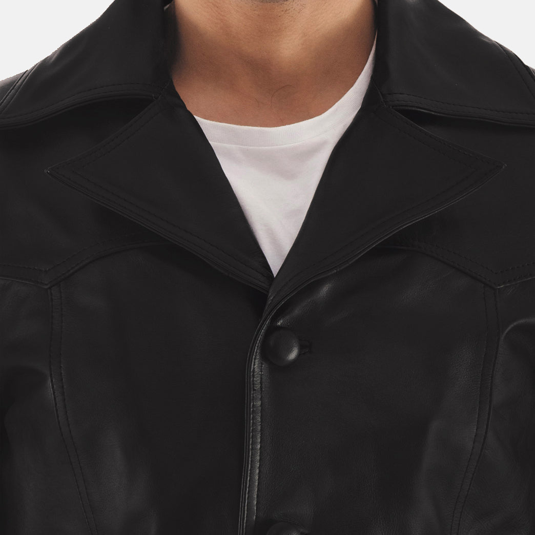 Leo Black Leather Coat - men's coat in black cowhide leather, view 6