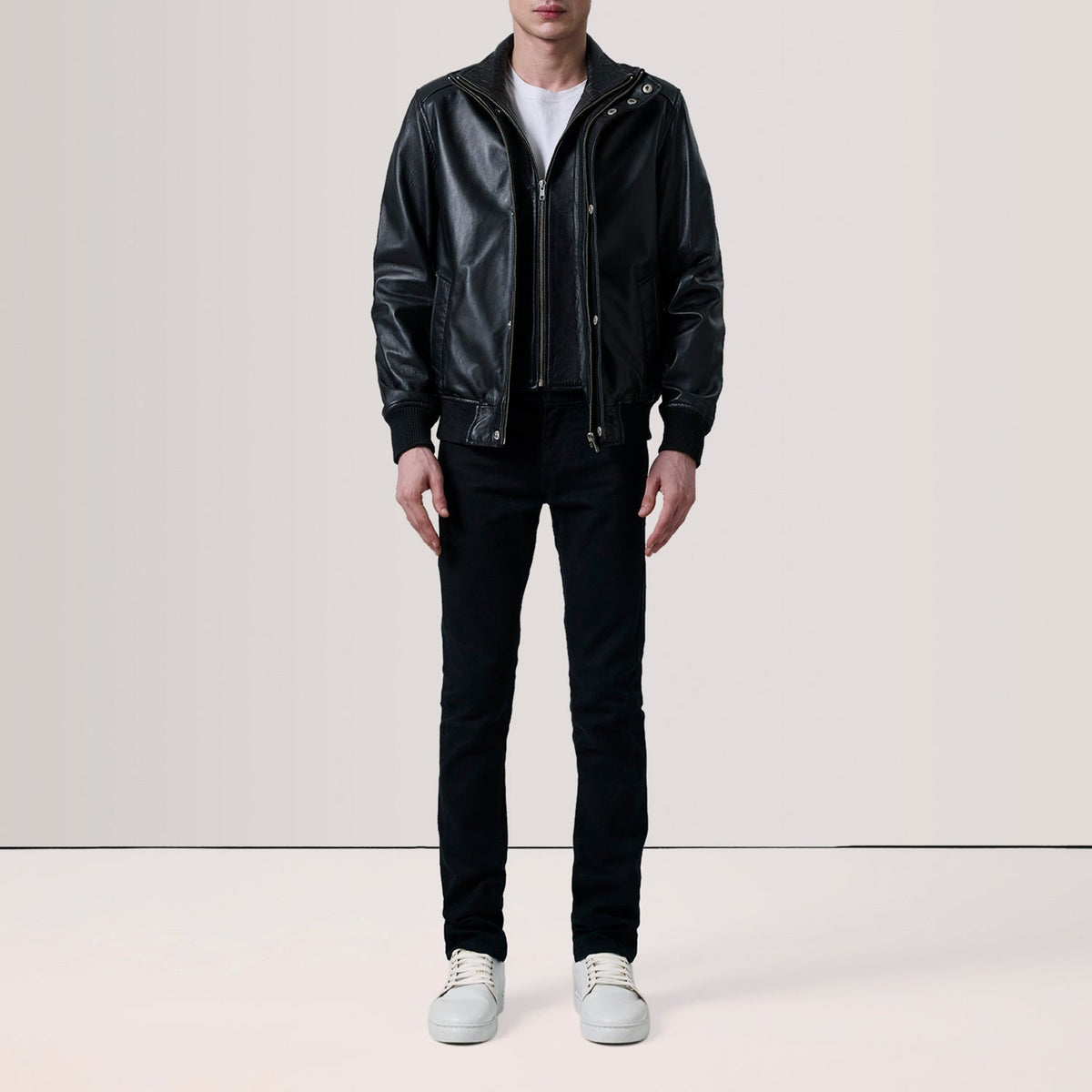 Lester Black Leather Bomber Jacket - men's jacket in black premium leather, view 2