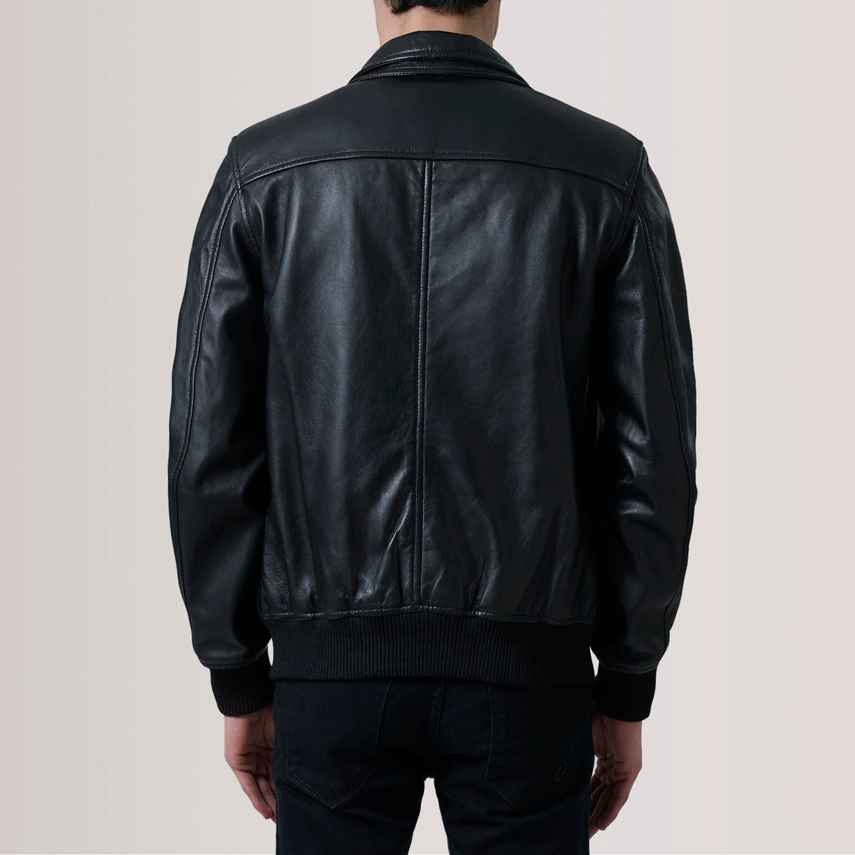 Lester Black Leather Bomber Jacket - men's jacket in black premium leather, view 4