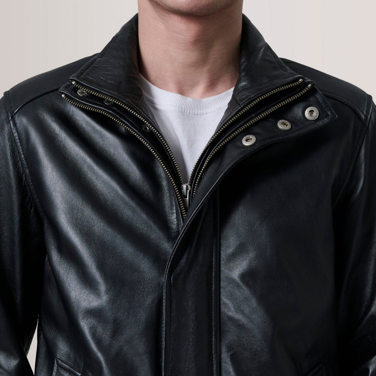 Lester Black Leather Bomber Jacket - men's jacket in black premium leather, view 6