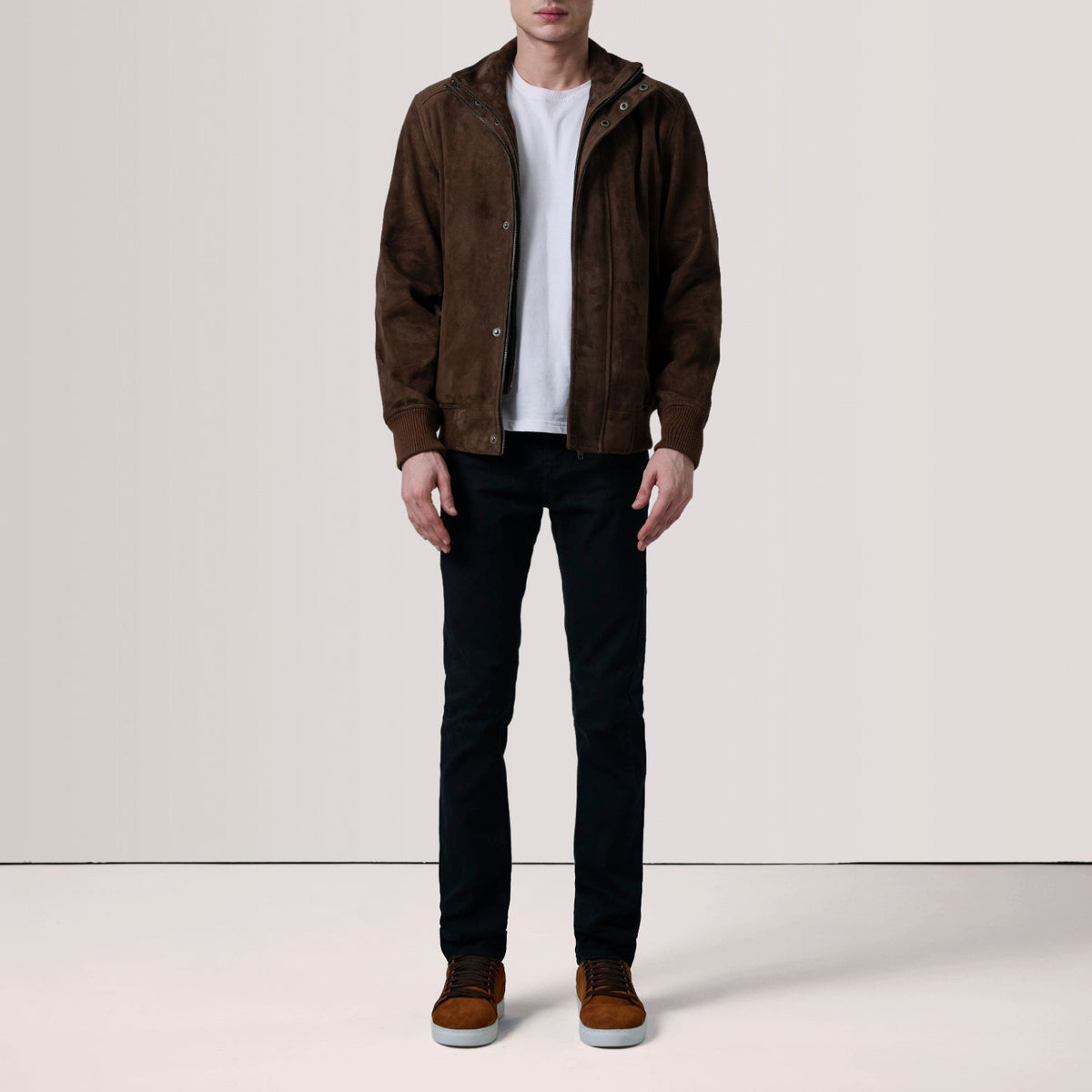 Lester Brown Suede Bomber Jacket - men's jacket in brown suede leather, view 2