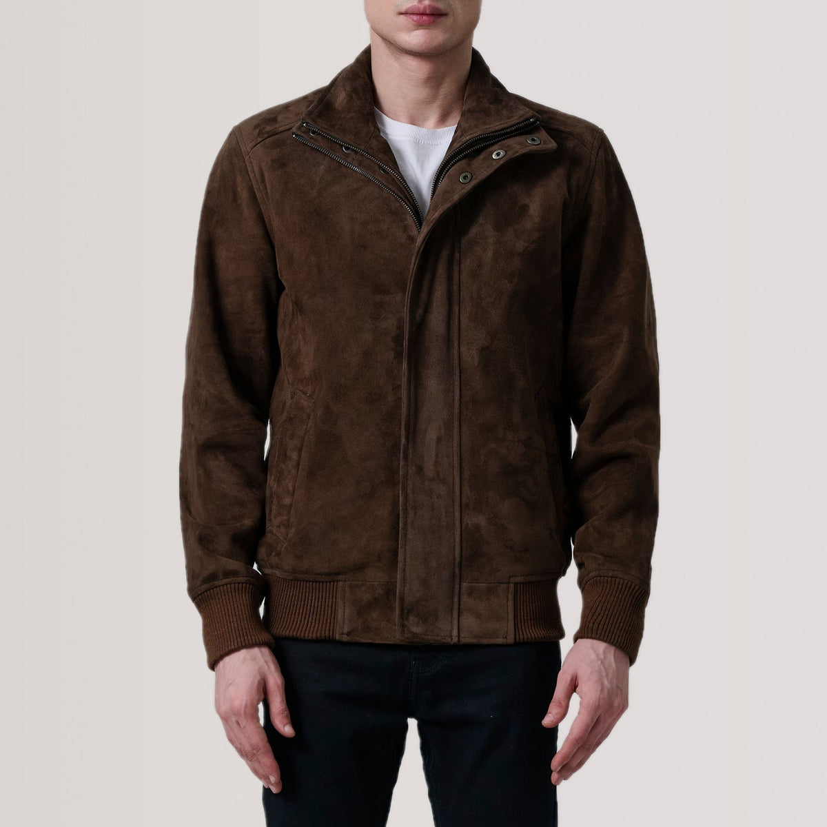 Lester Brown Suede Bomber Jacket - men's jacket in brown suede leather, view 3
