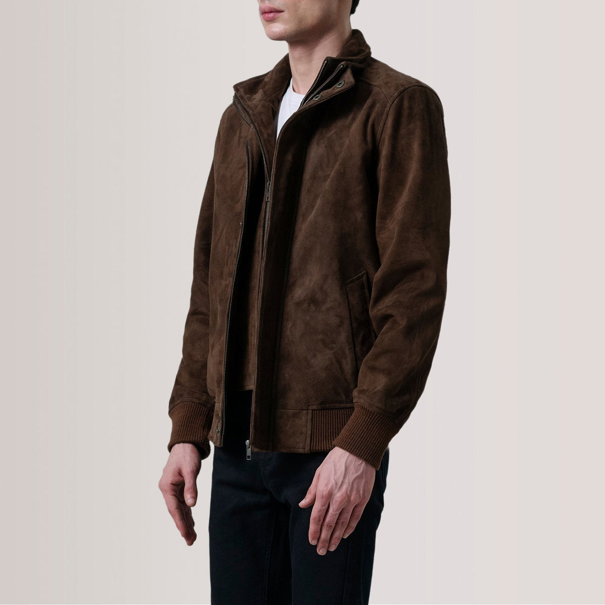 Lester Brown Suede Bomber Jacket - men's jacket in brown suede leather, view 4
