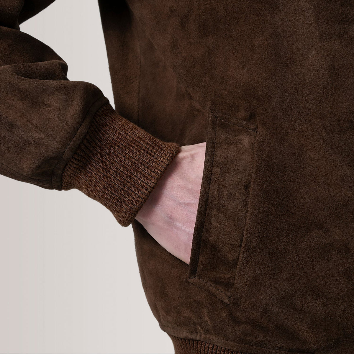 Lester Brown Suede Bomber Jacket - men's jacket in brown suede leather, view 6