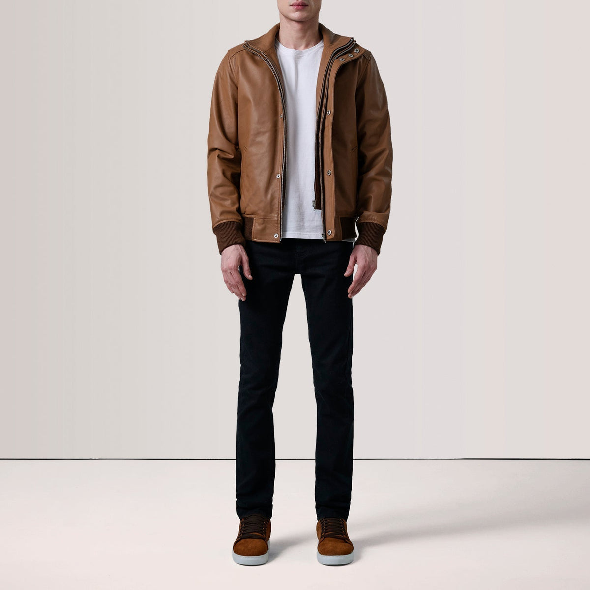 Lester Tan Leather Bomber Jacket - men's jacket in tan premium leather, view 2