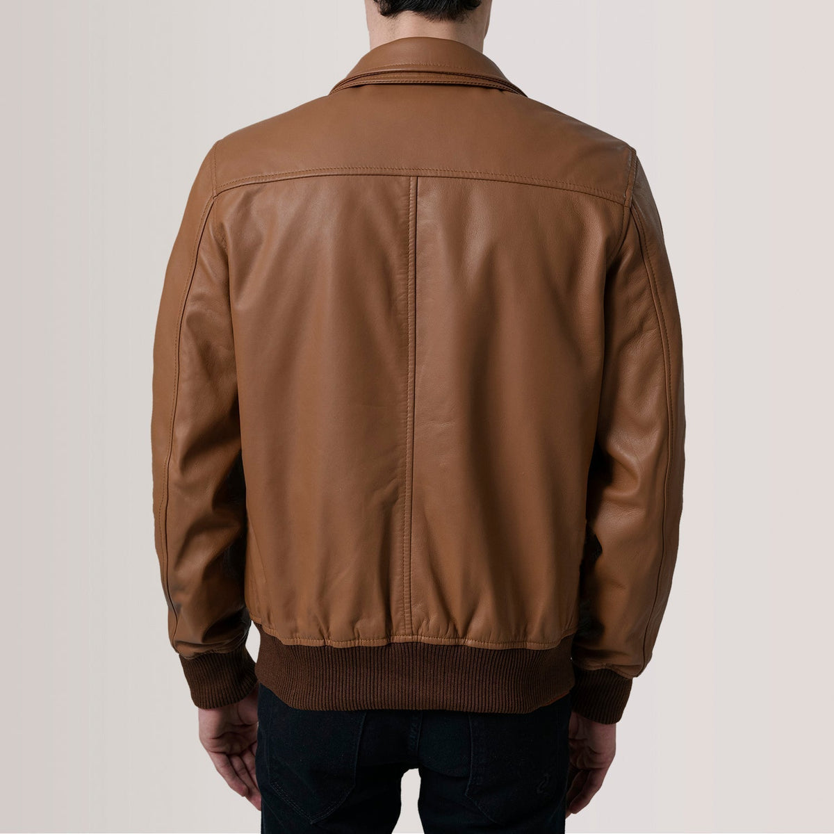 Lester Tan Leather Bomber Jacket - men's jacket in tan premium leather, view 5
