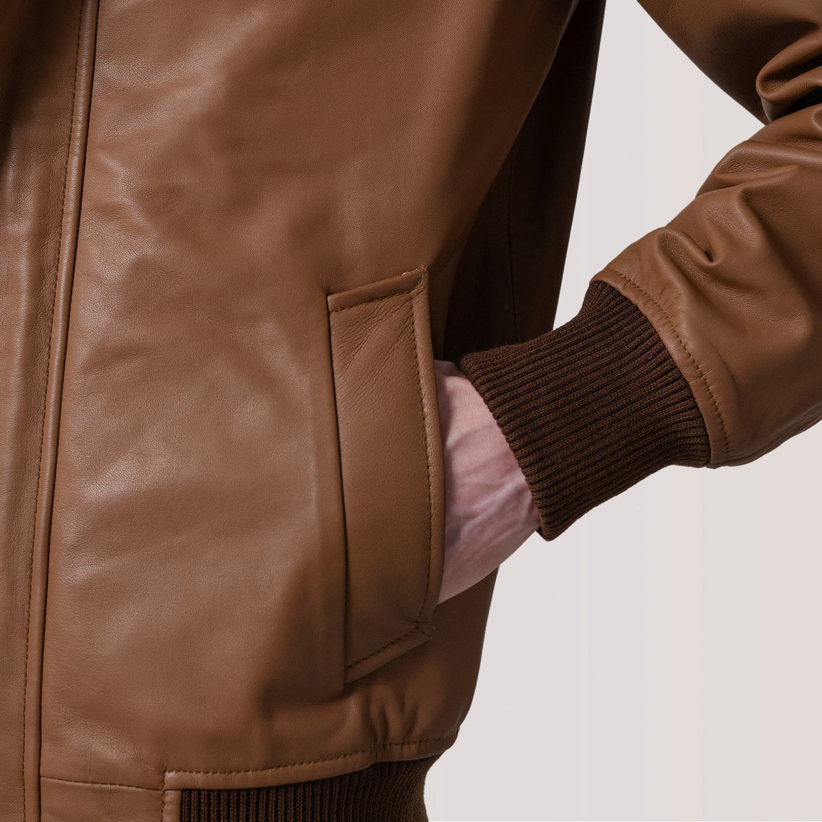 Lester Tan Leather Bomber Jacket - men's jacket in tan premium leather, view 6