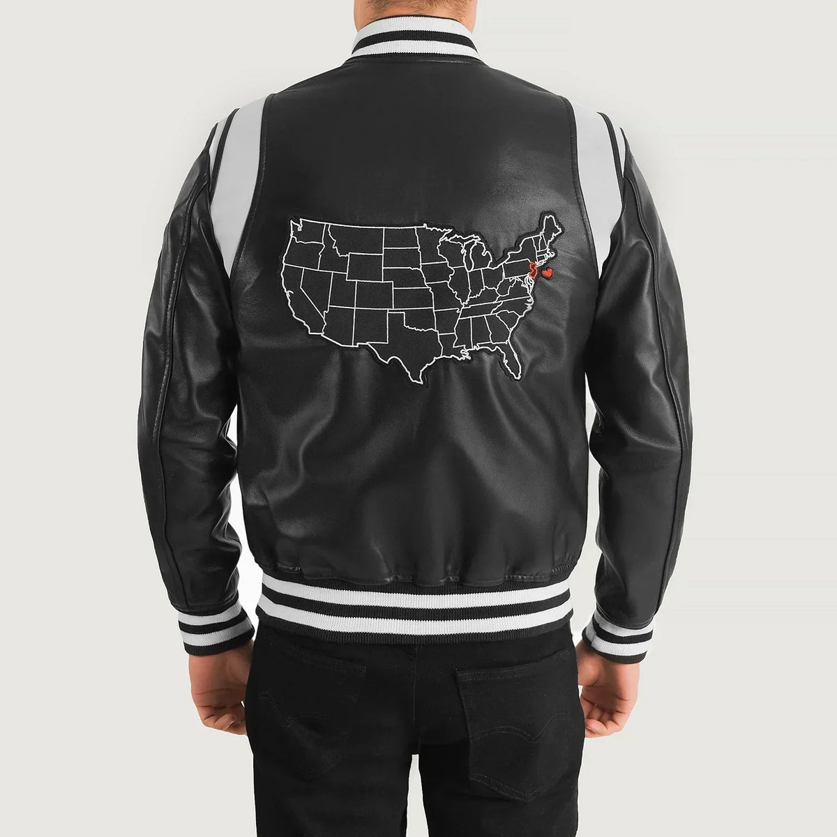 Liberte New Jersey Black Leather Varsity Jacket - men's jacket in black sheepskin leather, view 5