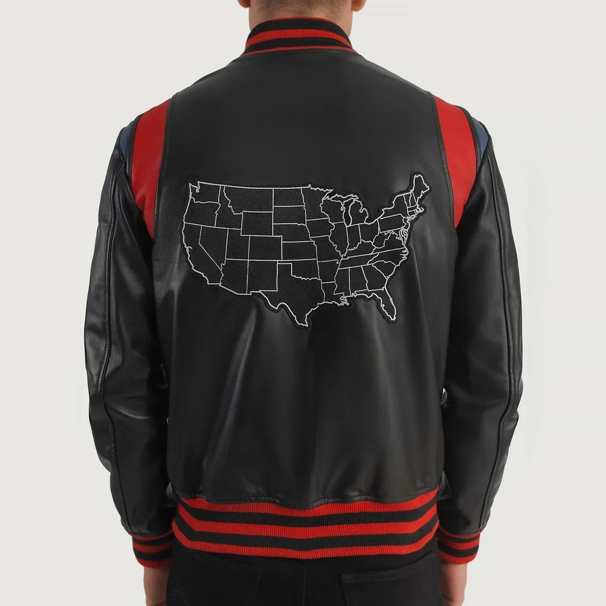Liberte USA Black Leather Varsity Jacket - men's jacket in black sheepskin leather, view 3