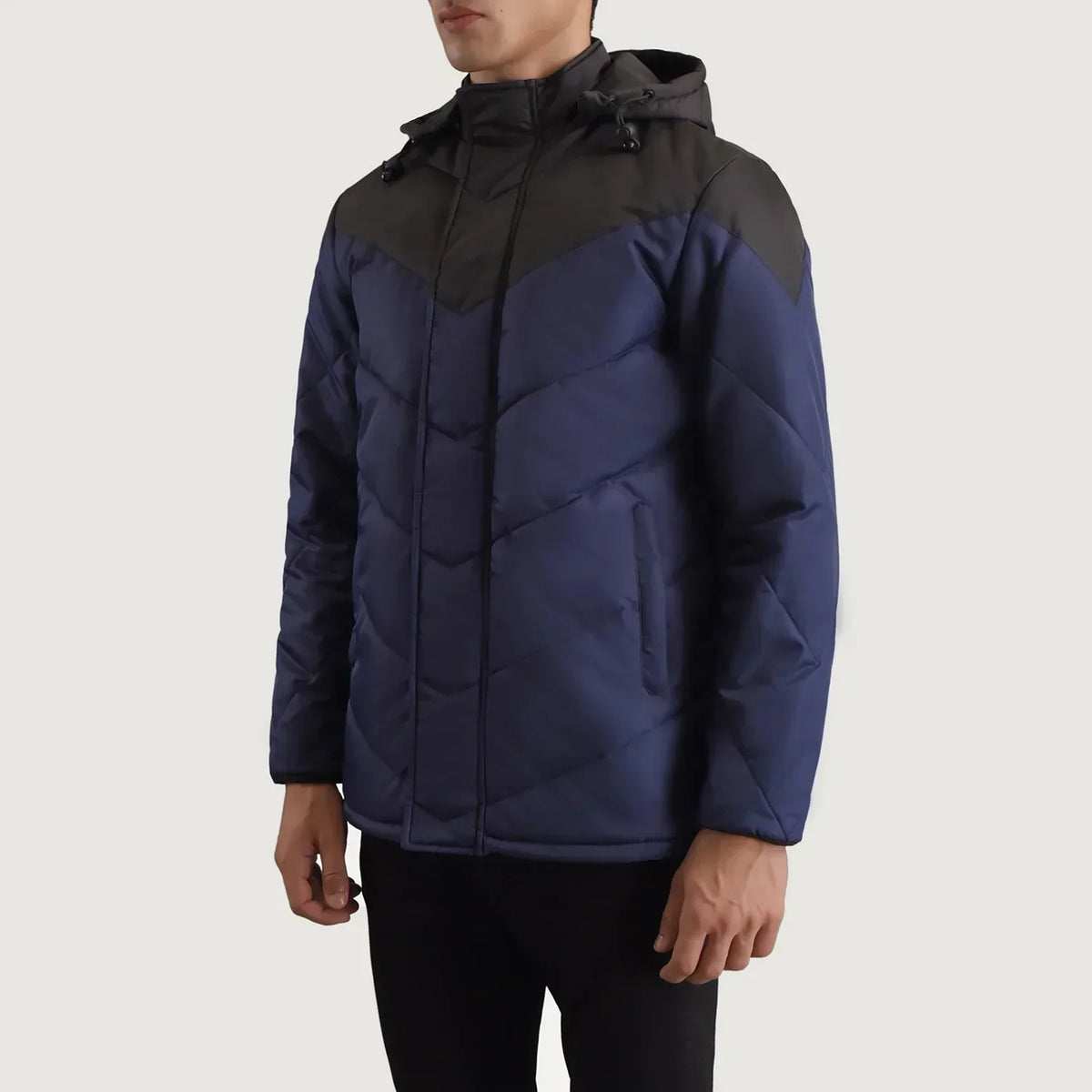 Luka Black & Blue Hooded Puffer Jacket - men's jacket in black & blue nylon-polyester fabric, view 2