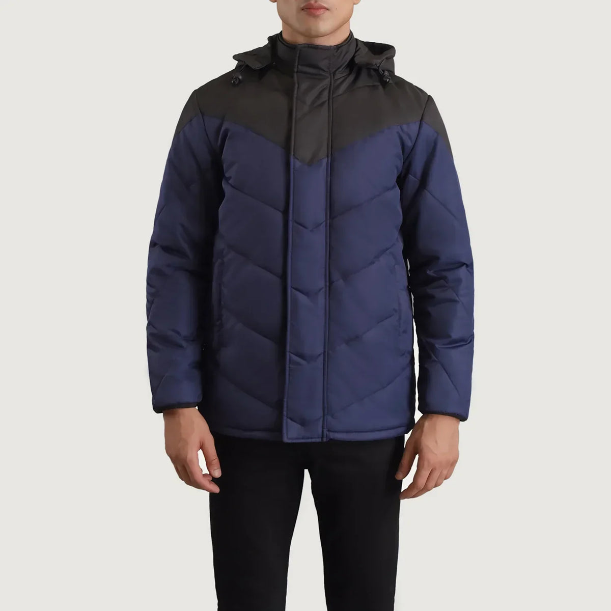 Luka Black & Blue Hooded Puffer Jacket - men's jacket in black & blue nylon-polyester fabric, view 4