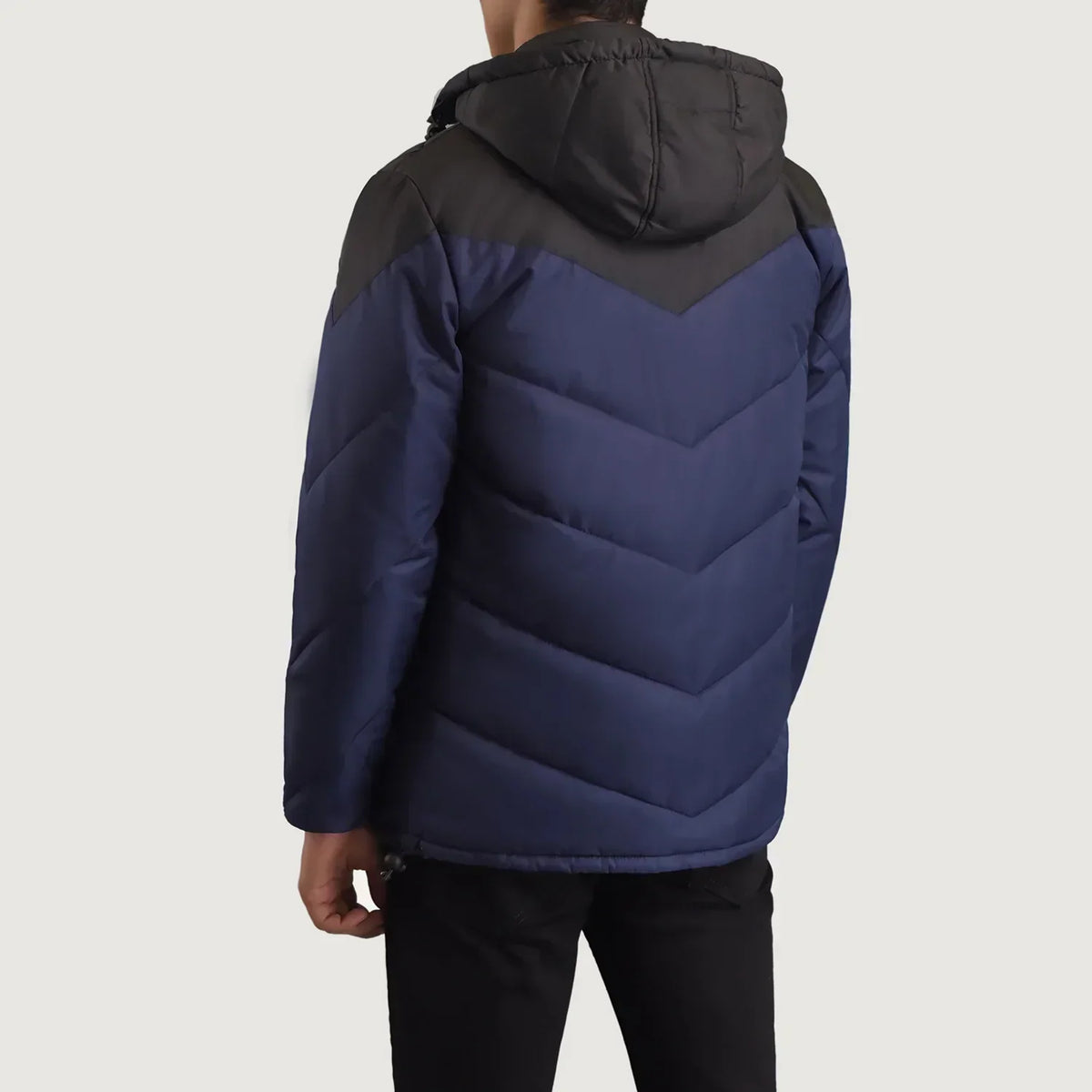 Luka Black & Blue Hooded Puffer Jacket - men's jacket in black & blue nylon-polyester fabric, view 5
