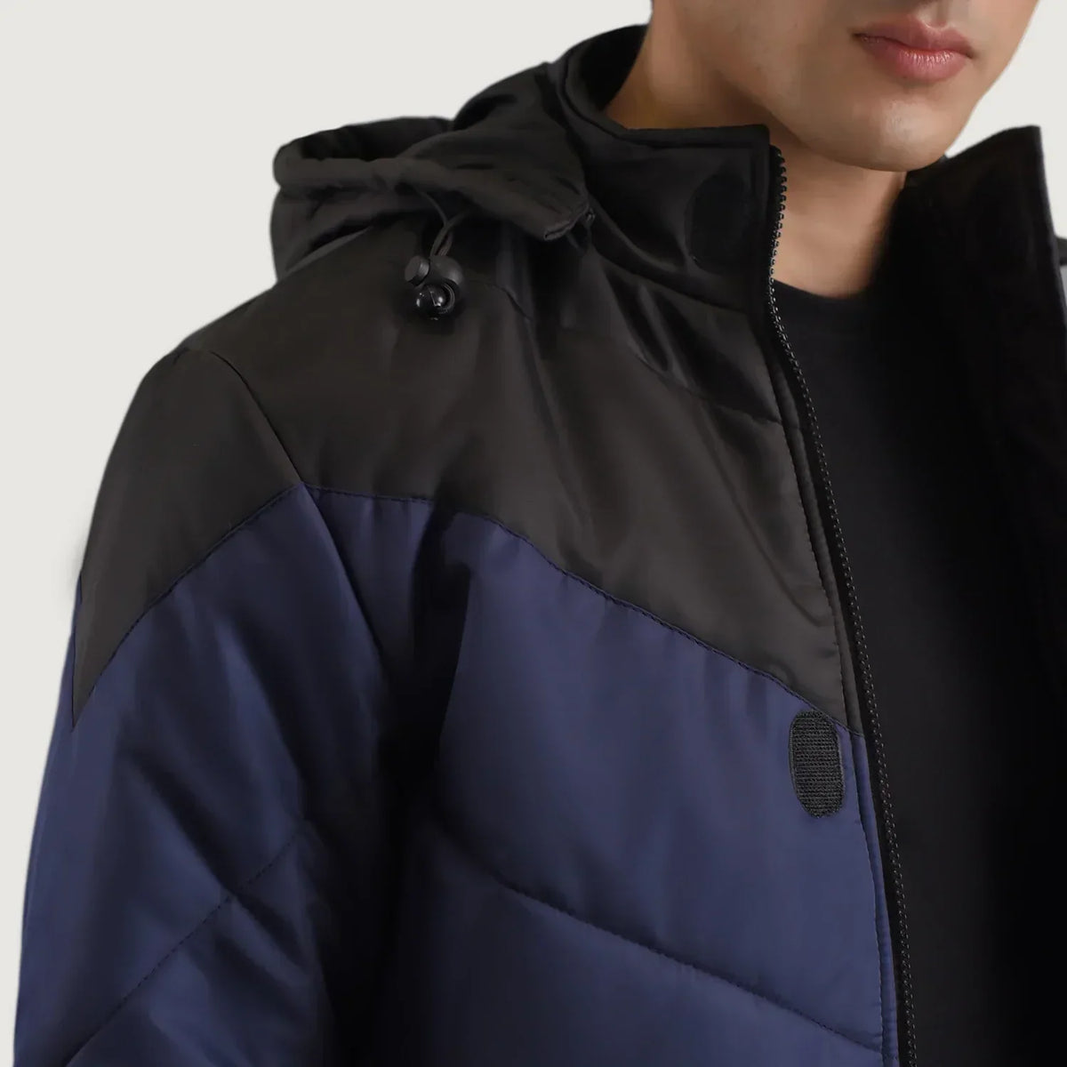 Luka Black & Blue Hooded Puffer Jacket - men's jacket in black & blue nylon-polyester fabric, view 6