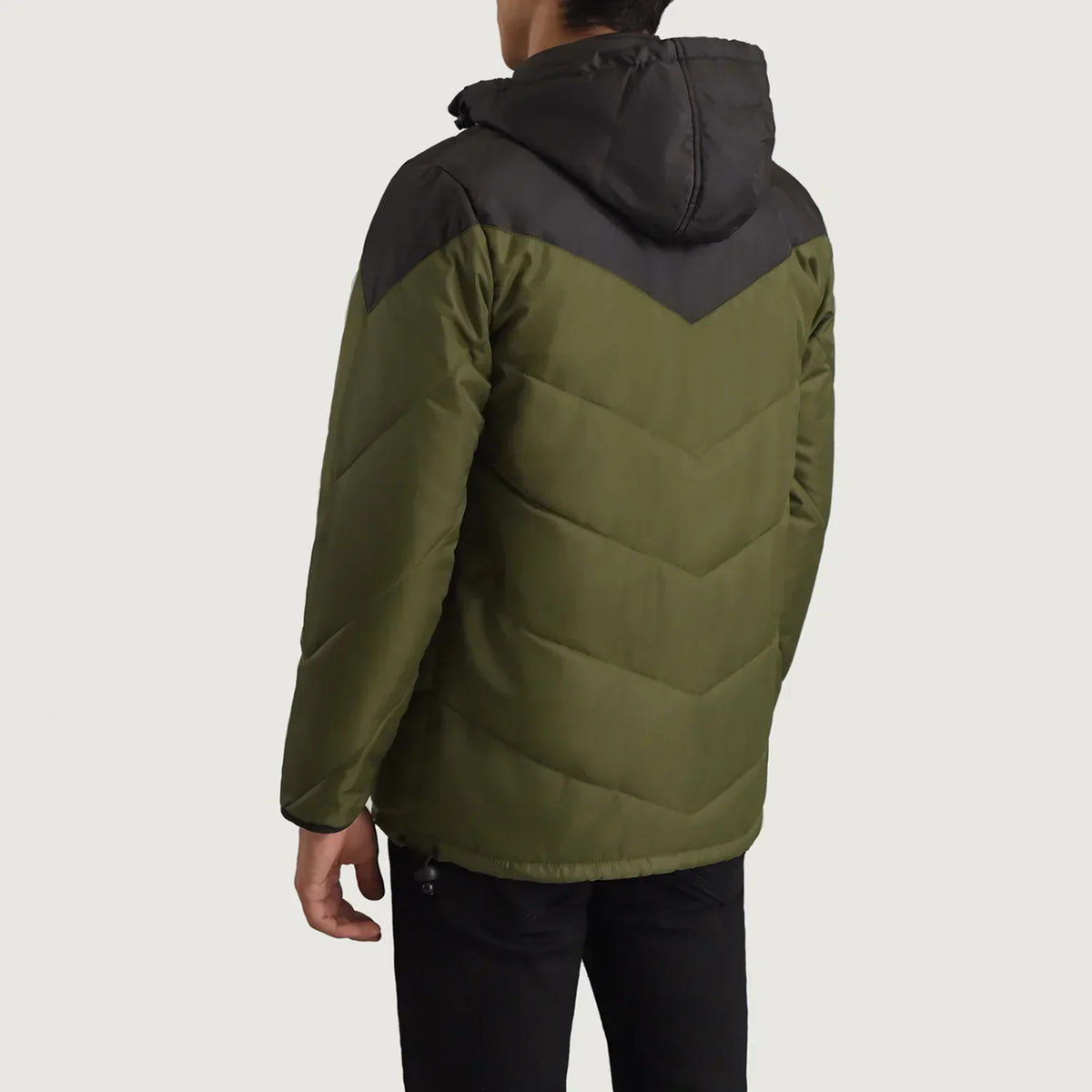 Luka Black & Green Hooded Puffer Jacket - men's jacket in black & green nylon-polyester fabric, view 5