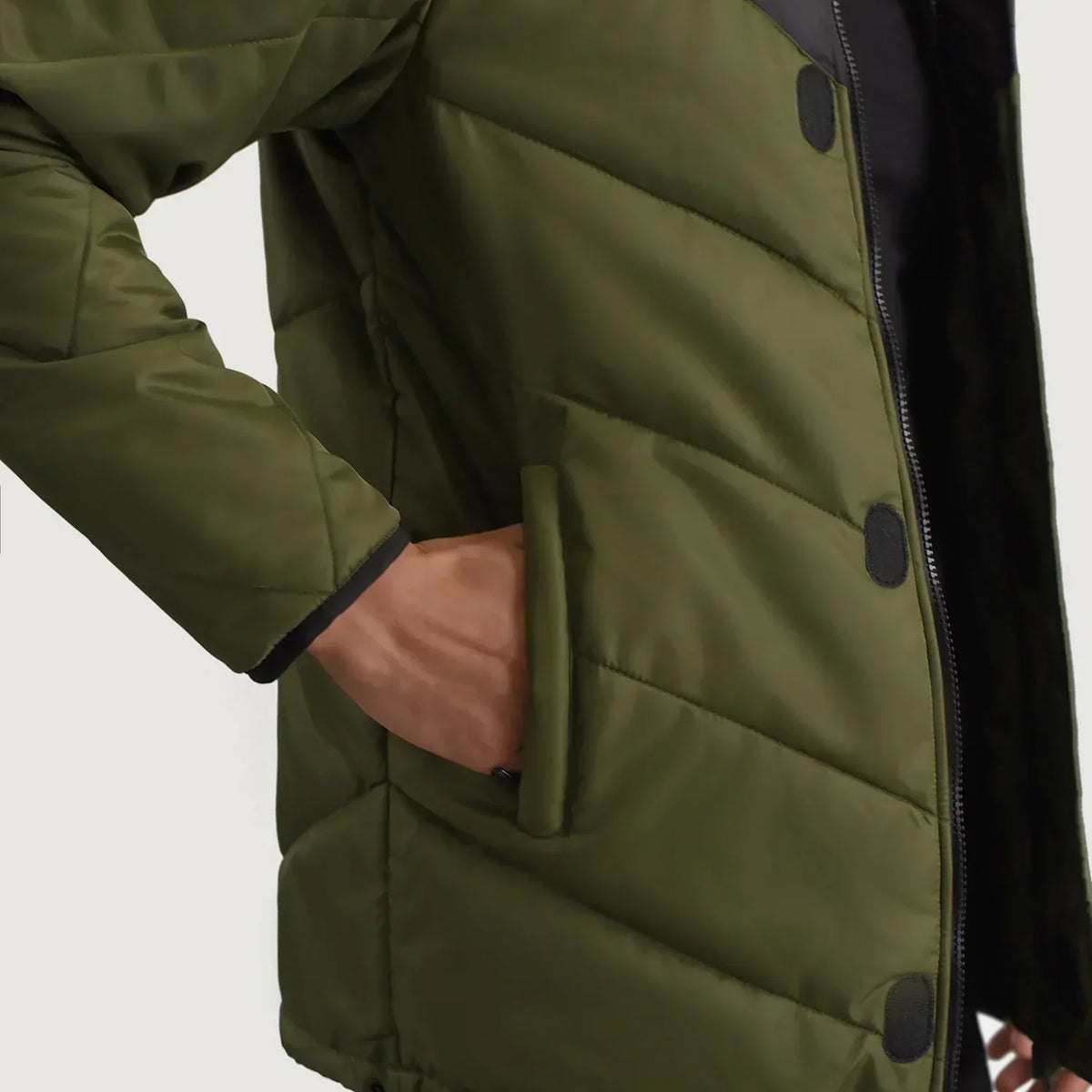 Luka Black & Green Hooded Puffer Jacket - men's jacket in black & green nylon-polyester fabric, view 6