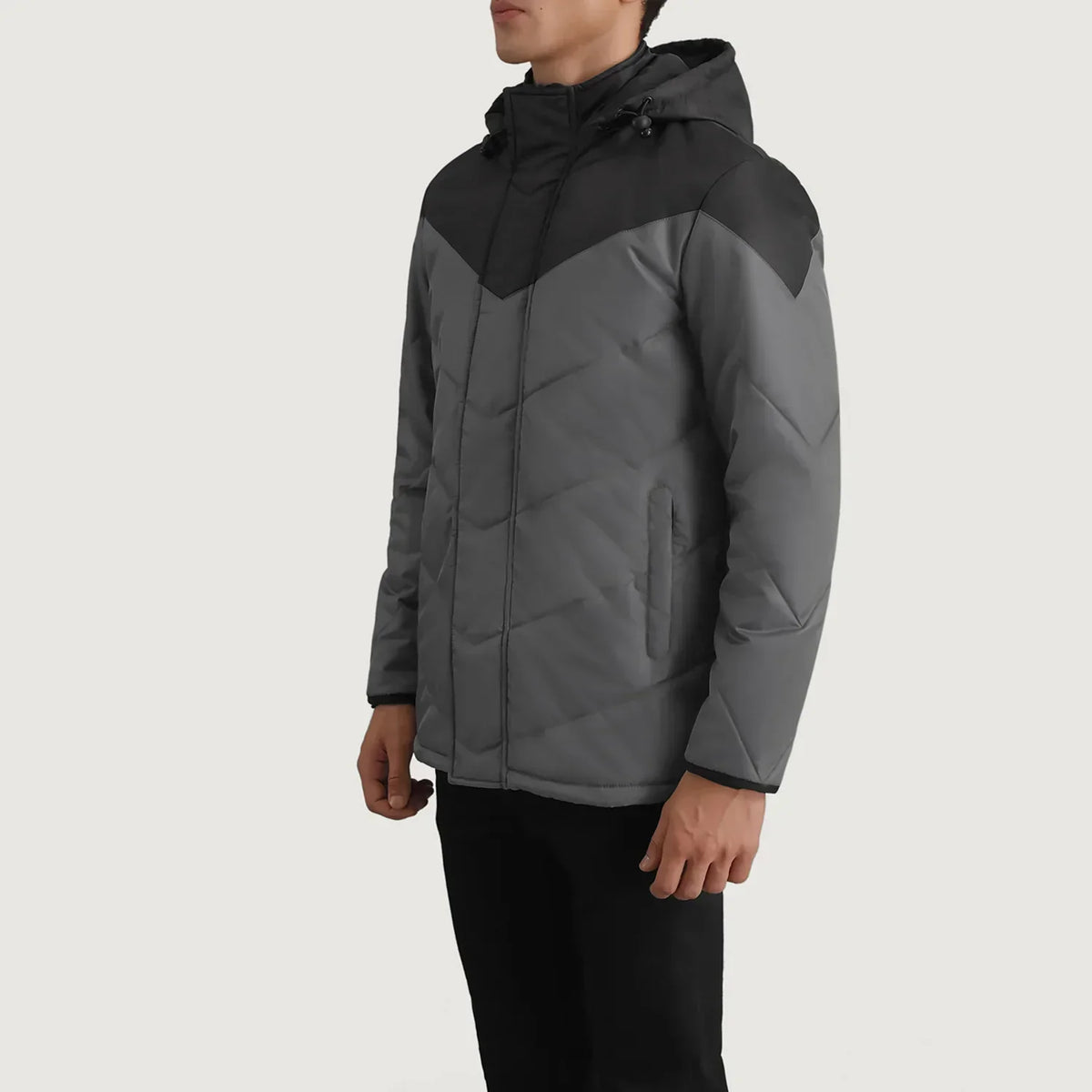 Luka Black & Grey Hooded Puffer Jacket - men's jacket in black & grey nylon-polyester fabric, view 2