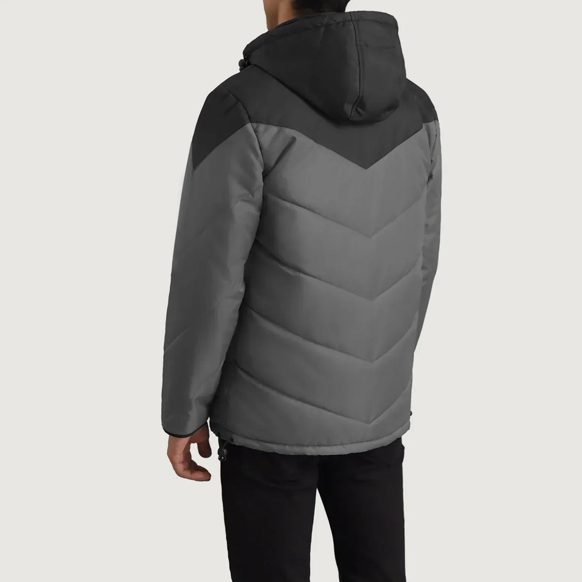 Luka Black & Grey Hooded Puffer Jacket - men's jacket in black & grey nylon-polyester fabric, view 5